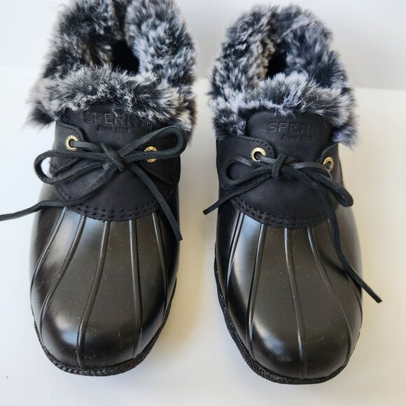 Sperry Top Sider Saltwater 1-Eye Black Duck Boots Faux Fur Cozy Cabincore 9M - Picture 9 of 12